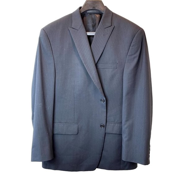 Calvin Klein Mens 100% Wool Pinstripe Blazer Coat Jacket 2 Button Blue Size 44S - Picture 1 of 6